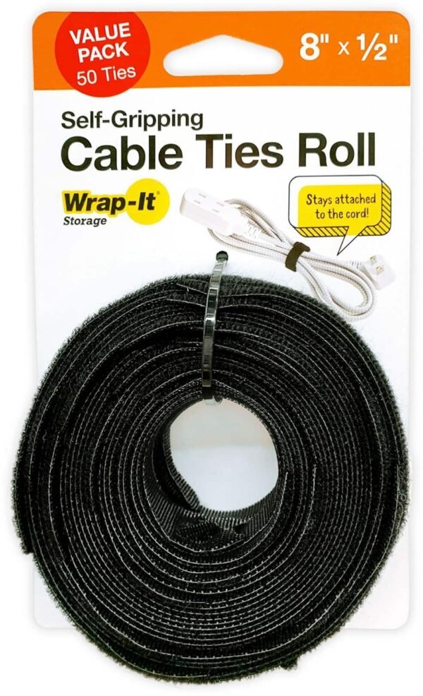 Wrap-It Self-Gripping Cable Ties Roll, 8-Inch, 50-Pack