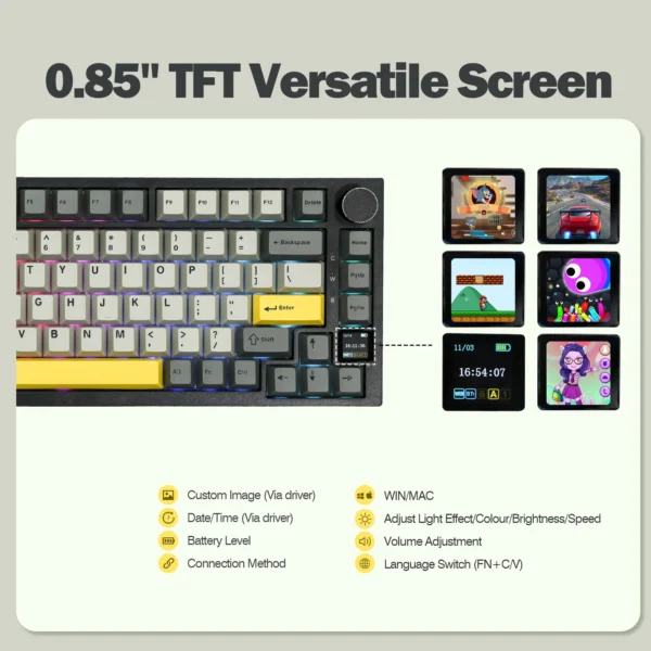 Ajazz AK820 Pro 75% Tri-Mode Mechanical Keyboard with TFT Screen