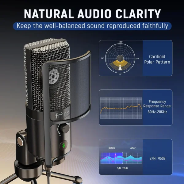 FIFINE K669 Pro USB Condenser Streaming Microphone with Pop Filter