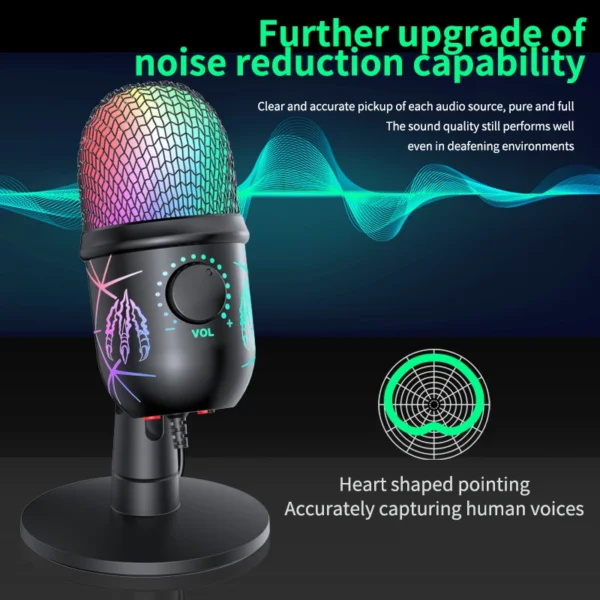 USB Condenser Gaming Microphone with Headphone Jack & LED