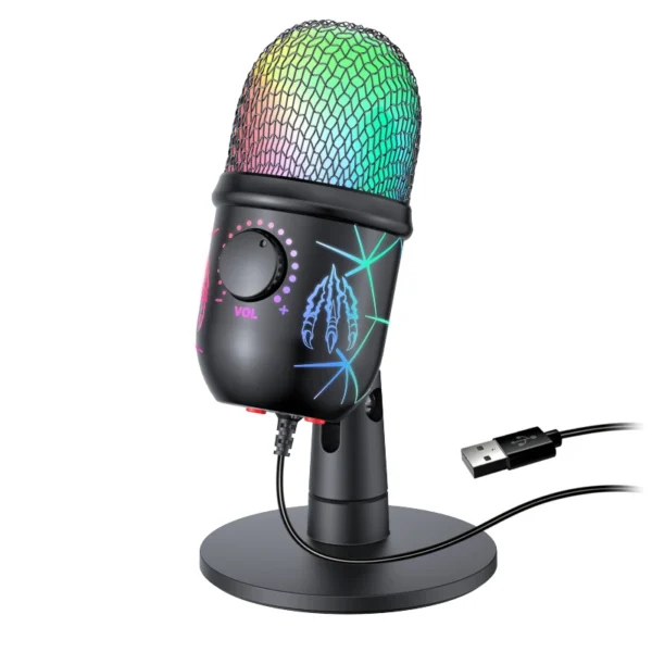 USB Condenser Gaming Microphone with Headphone Jack & LED