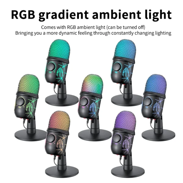 USB Condenser Gaming Microphone with Headphone Jack & LED